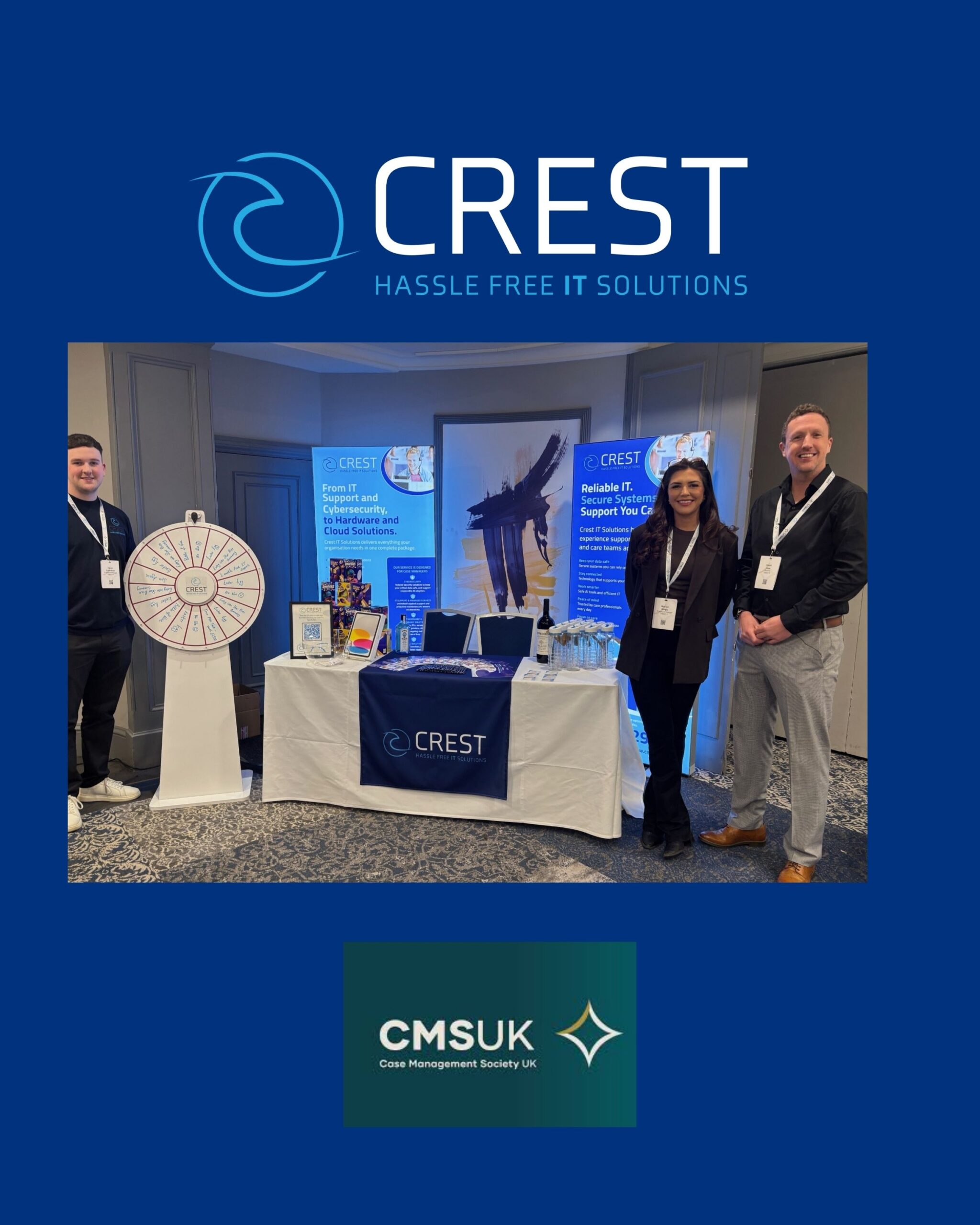 Jacob, Hannah and Dave at the Crest CMSUK Conference Stand